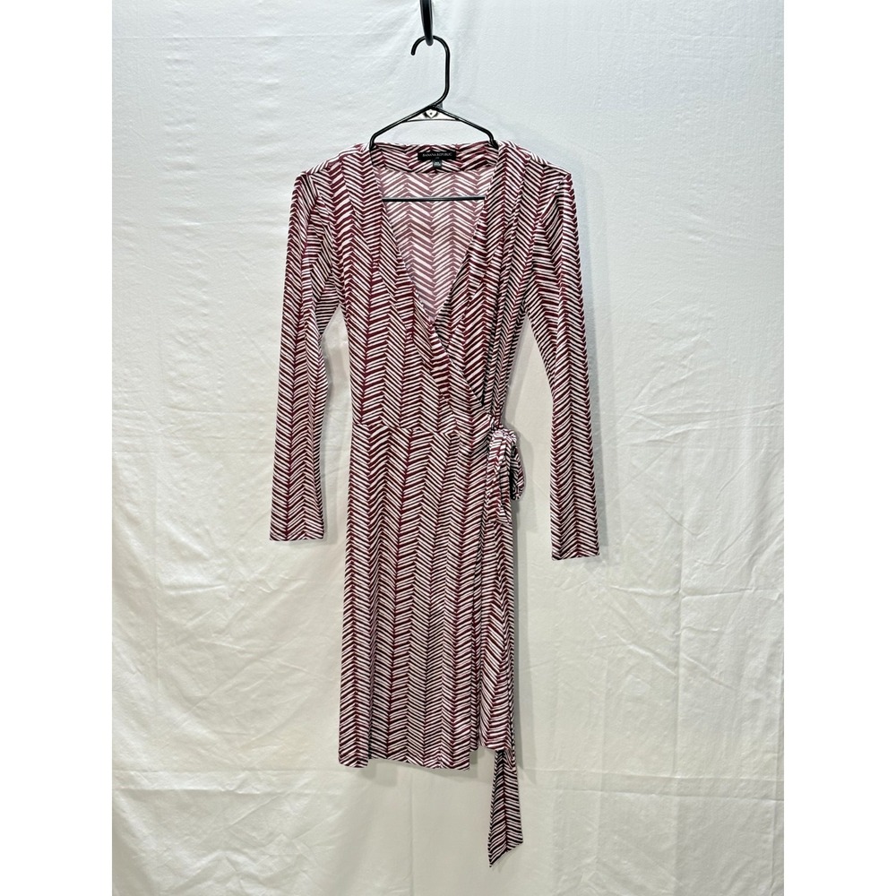 Banana Republic Wrap Dress Long Sleeve Tie Waist Chevron Women XS